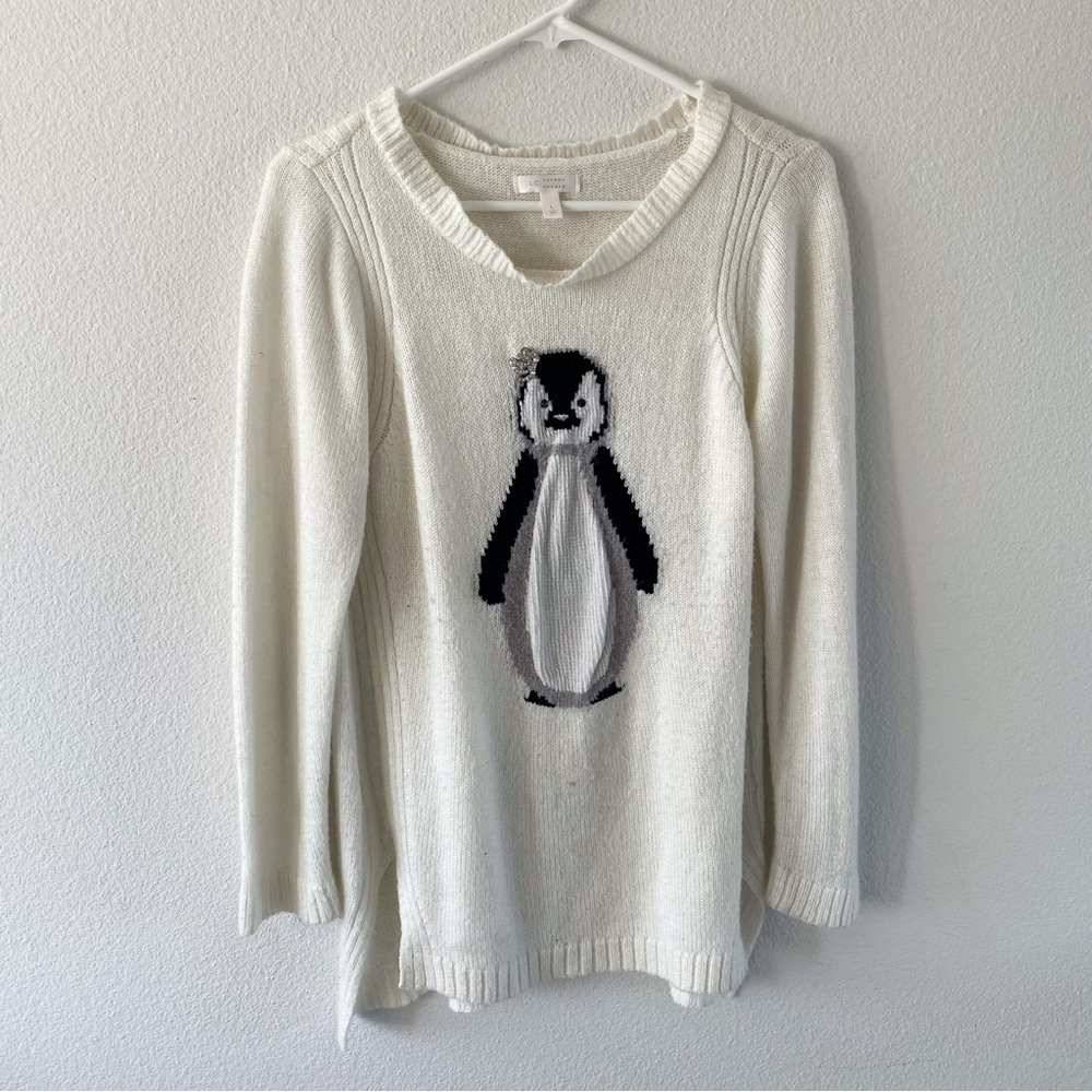 Lauren Conrad knit cream penguin bling crown tunic sweater size large